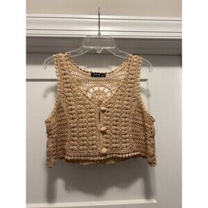 Julia By Love Beige Crochet Cropped Vest Shirt Tank Size Small Fairy Cottage